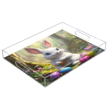 Imagem de STAYTOP Bandeja de acrílico para servir ovos de Páscoa e coelhos fofos, 15,7 x 11,20 cm, bandejas decorativas à prova de derramamento, organizador de bancada para café da manhã, chá, comida, maquiagem