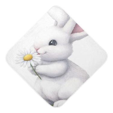 Imagem de STAYTOP Toalhas de bebê fofas com capuz de musselina de coelho segurando flores, toalha de banho super macia, toalhas de banho absorventes para banho recém-nascido unissex 76 x 76 cm