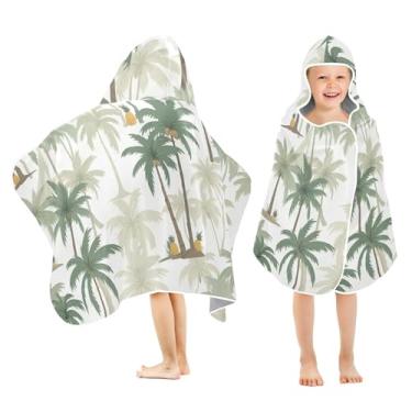 Imagem de Burbuja Toalha de banho com capuz de coqueiros verdes para crianças, toalha de praia de pelúcia macia absorvente para meninas e meninos 3-10 anos, 61 x 127 cm