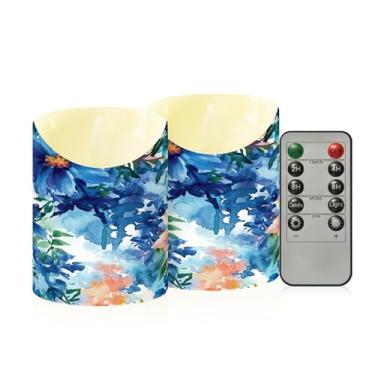 Imagem de Wassud Pacote com 2 flores coloridas (2) velas sem chama com controle remoto, velas realistas cintilantes com temporizador, velas decorativas para Natal, casamento, festa, decoração de casa pequena
