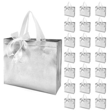 Imagem de PH PandaHall 36 sacos de presente grandes com alça, sacos de boas-vindas prateados, reutilizáveis, não tecidos, sacola a granel com fita para convidados, lembrancinhas de festa, casamento, aniversário