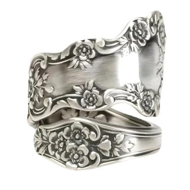 Imagem de OSIRIDEH2 Colher de girassol, anéis ajustáveis, compromisso, casamento, noivado, boho, vintage, anel aberto de dedo, faixas extensíveis para mulheres e homens, joias de ajuste confortável retrô