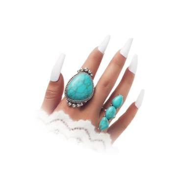 Imagem de Navirix Anéis longos de dedo inteiro turquesa Boho para mulheres e homens, anéis de articulação ocidentais robustos e exclusivos, anéis de polegar de sinete de banda étnica vintage joias, Liga de aço