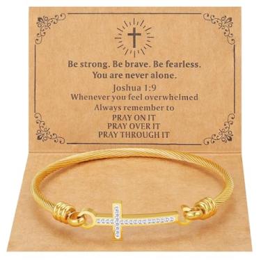 Imagem de DS Presente religioso para ela pulseira cruz cristã versículo bíblico God is within her she will not fall pulseiras inspiradoras para mulheres joias de aço inoxidável presente para filha melhor amiga