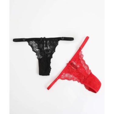 Imagem de Kit 2 Calcinhas Fio Dental Renda Marisa Vermelho-87105, Vermelho, Pret