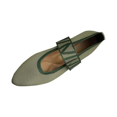 Imagem de Mocassins femininos casuais de bico fino, respirável, confortável, para primavera, verão, lazer, uso ao ar livre, Verde militar, 39