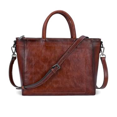 Imagem de Iswee Bolsa de couro retrô para mulheres, bolsa transversal e bolsas de ombro, bolsa grande com alça superior, Marrom, Medium