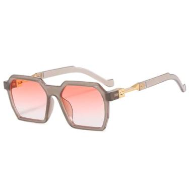 Imagem de HCPIHF Óculos de sol polígono da moda feminino retrô com lentes UV400 masculino (cinza rosa degradê)