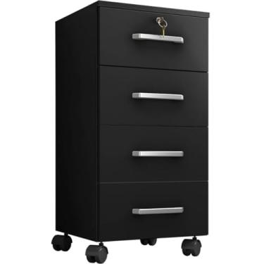 Imagem de Gaveteiro para Escritório Alto 4 Gavetas 1 com Chave e Rodízios Embutidos(Branco Trama)