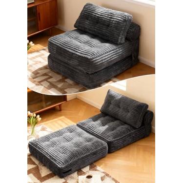 Imagem de KINGYES Sofá-cama dobrável, cadeira de dormir conversível de veludo cotelê com travesseiro, cadeira de futon individual dobrável para sala de estar, bege