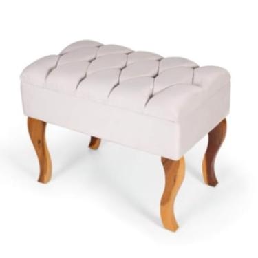 Imagem de Puff Inglês Retangular com Pés de Madeira 4003 - Preebel Branco