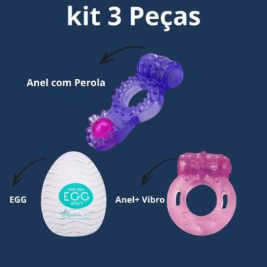 Imagem de Kit Prazer Masculino  Egg Masturbador, Anel Peniano com Vibro e Anel P