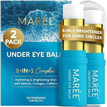 Imagem de MAREE Bastão hidratante Under Eye Balm Stick – Pacote com 2 retinol cafeína em bastão clareador sob os olhos para mulheres mais velhas – Creme de colágeno para olheiras e rugas – Hidratante de