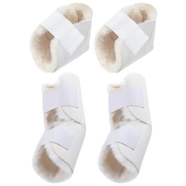 Imagem de TrelaCo 4 peças de protetor de calcanhar e cotovelo de pele de carneiro médio, almofadas de braço, protetores de cotovelo ajustáveis para idosos, alívio da dor na cama, úlceras e dores