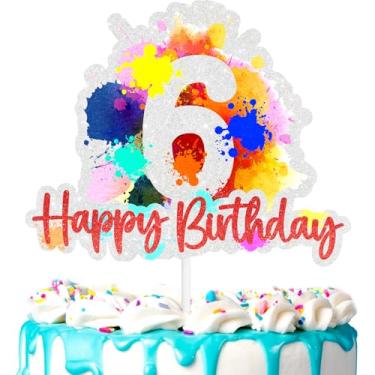 Imagem de Topo de bolo de pintura artística infantil 6º artista tema aniversário feliz pintor decoração, meninos e meninas festa de aniversário, pintura festa grafite respingo decoração suprimentos (6º)