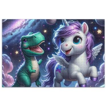 Imagem de Quebra-cabeça de dinossauro de unicórnio fofo, 500 peças para adultos, pintura colorida, presente de brinquedo adulto para amantes de quebra-cabeças