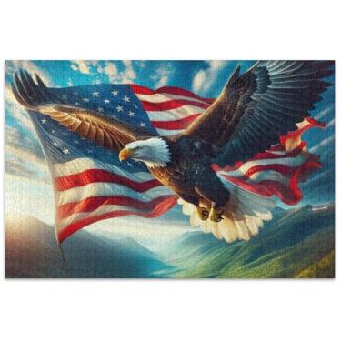 Imagem de Quebra-cabeça com bandeira americana águia 500 peças para adultos, presentes para jogo de elefante branco, cenas de inverno, arte de flores