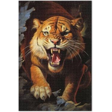 Imagem de Quebra-cabeças para adultos com estampa de tigre poderoso, 1000 peças, estampa animal, paisagem, divertido, bobo