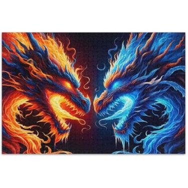 Imagem de Quebra-cabeça com estampa de dragão de combate a incêndio 1000 peças para adultos, pintura de arte floral, quebra-cabeças difíceis presentes para jogo de elefante branco, 75 x 40 cm