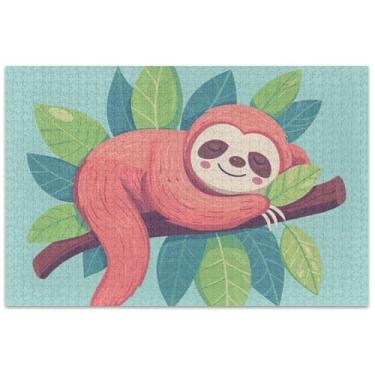 Imagem de Quebra-cabeça de galho adormecido de preguiça fofo para adultos 1000 peças arte colorida paisagem quebra-cabeças engraçados presentes de jogo de quebra-cabeça