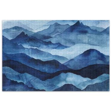 Imagem de Quebra-cabeça em aquarela com montanhas índigo, 500 peças para adultos, elefantes brancos, presentes para adultos, paisagem, quebra-cabeça, brinquedo, arte