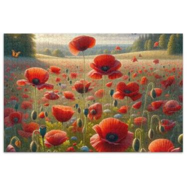 Imagem de Quebra-cabeça floral para adultos com flores de papoula, 500 peças, quebra-cabeça familiar floral colorido, presentes de elefante branco