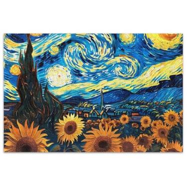 Imagem de Quebra-cabeças de girassóis com pintura noturna estrelada para adultos, 1000 peças, arte colorida, paisagem, presentes para amantes de quebra-cabeças