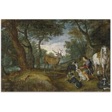 Imagem de Rubens Prints Quebra-cabeças Miracle Saint Hubert para adultos 1000 peças paisagem paisagem arte colorido jogo tecnologia presentes, 75 x 40 centímetros