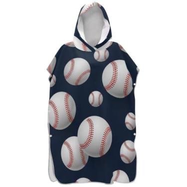 Imagem de Joisal Poncho de surfe para adultos trocador de roupas de banho de praia com capuz leve masculino feminino poncho com capuz branco beisebol marinho