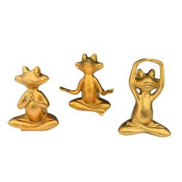 Imagem de Generic Conjunto de 3 Estátuas de Sapo, Estatueta Ornamental de Mesa em Resina Antiga, Estátua de Animal para Meditação para Jardim, Estante, Decoração
