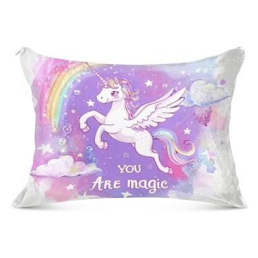 Imagem de Capa de almofada decorativa grande de unicórnio fofo com zíper longo padrão Queen King Size fronha macia para cama, tamanho corporal, 53 cm x 137 cm