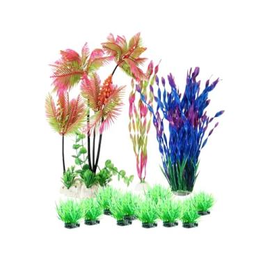 Imagem de BLKLWISDOM Plantas de aquário de plástico sem manutenção, conjunto completo de decoração de aquário para iniciantes, seguro para camarões e peixes pequenos, funciona com cascalho de aquário e
