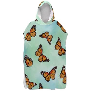 Imagem de Joisal Poncho de surf azul borboleta laranja para adultos trocador com capuz toalha de natação plus size ponchos adultos para mulheres
