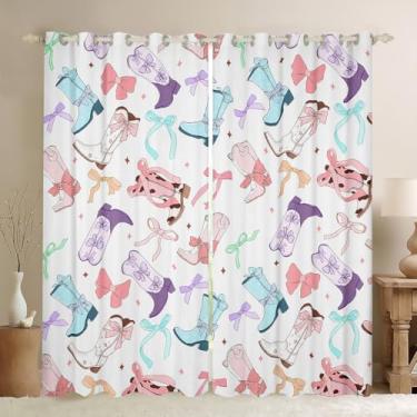 Imagem de Cortinas blackout com laço para meninas, 2 painéis, 96 x 137 cm, cortinas de janela de vaqueiras ocidentais fofas para crianças, adolescentes, meninos, meninas, botas coloridas com laço para