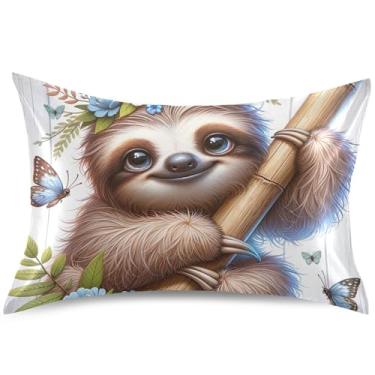 Imagem de Lindas capas de almofada de cetim com estampa floral de preguiça para cabelo, capa de travesseiro padrão Queen King estampada, capa de travesseiro, tamanho king, 101,6 cm x 50,8 cm