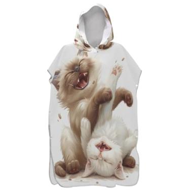 Imagem de Joisal Bonitos gatos siameses poncho de surfe trocador roupão adulto praia com capuz toalha de banho plus size homens mulheres poncho com capuz