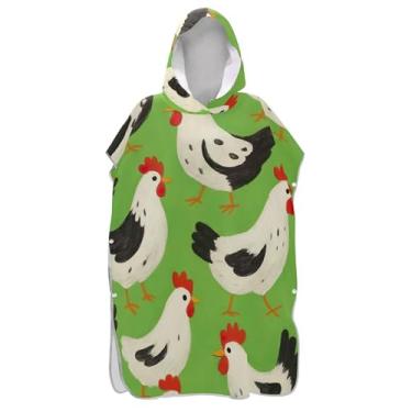 Imagem de Poncho de surfe para adultos trocador de roupas de banho de praia com capuz secagem rápida preto branco galinhas verde animal ponchos femininos com capuz