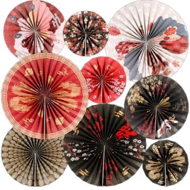 Imagem de gisgfim Decorações de festa japonesa Hibachi, 18 peças, dupla face, estilo japonês, leques de papel, decoração pendurada para decoração de festa de casamento e chá de bebê