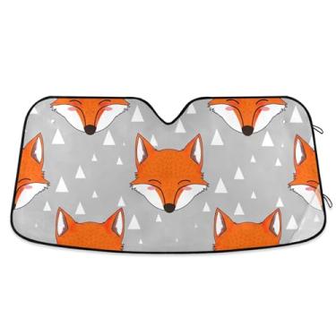 Imagem de Toldo de sol bonito com rostos de raposa laranja branco para para-brisa de carro impressão retrátil universal protetor solar automotivo M, 139,7 cm x 70,1 cm