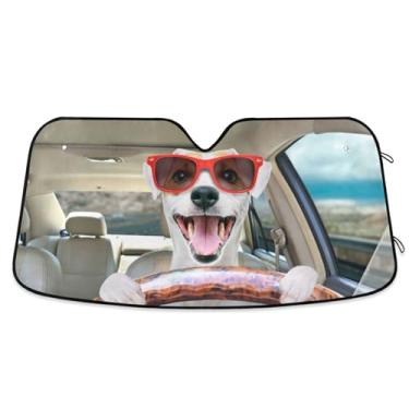 Imagem de Para-sol engraçado para volante de cachorro para para-brisa de carro caminhão dobrável fofo protetor de para-brisa automotivo protetor solar retrátil S, 134,6 cm x 59,7 cm