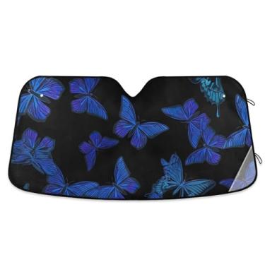 Imagem de Azul crisálida flor borboletas carro pára-brisa para-sol engraçado caminhão dobrável automotivo para-brisa proteção retrátil L, 144.8 cm x 80.0 cm