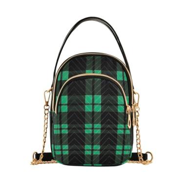 Imagem de GAIGEO Bolsa tiracolo feminina com textura tartã verde e preta, bolsa tiracolo moderna com corrente dourada, Textura tartã verde e preta-2, One Size