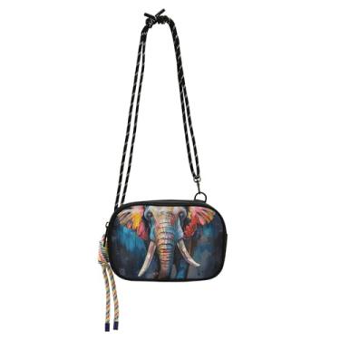 Imagem de Bolsa feminina transversal pequena pintura a óleo elefante colorido carteira para telefone mini bolsas modernas sobre os ombros