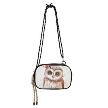 Imagem de TSENQUE Bolsa feminina floral de coruja em aquarela pequena bolsa de ombro de viagem bolsa de cinto bolsa para celular com alça
