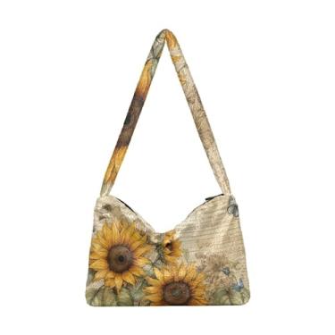Imagem de Bolsa feminina de pelúcia para axilas, bolsa de ombro com alça de ombro, bolsa de ombro para mulheres, Borboleta de flor de girassol vintage, One Size