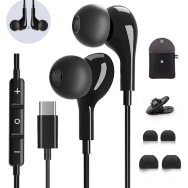 Imagem de Fones de ouvido USB C para Samsung Galaxy S24 S23 Ultra S25 S22 S21 A55 A54 A35 iPhone 15 Pro Max 16 iPad Pro Pixel Fones de ouvido magnéticos intra-auriculares tipo C com microfone, controle de