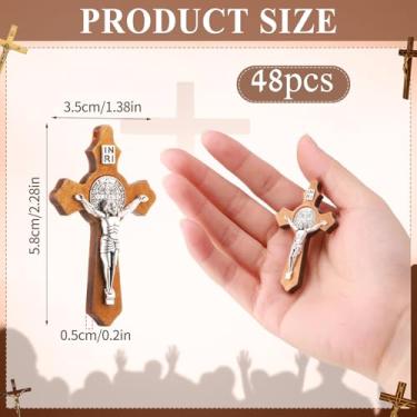 Imagem de Wavwavw 48 peças de pingentes de cruz de Jesus Cristão de madeira feitos à mão crucifixo religioso crucifixo pingentes para colar de rosário faça você mesmo, amuletos para fazer artesanato para igreja