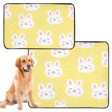 Imagem de TSENQUE Tapetes laváveis para xixi para cães, à prova d'água, tapete fofo de desenho animado de coelhos brancos amarelo reutilizável para animais de estimação, almofadas absorventes de parto, pequeno