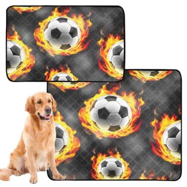 Imagem de Bolas de futebol bacanas cinza fogo tapete de xixi extra grande para cães de estimação tapete lavável à prova d'água para cães absorventes almofadas de penico, médio + grande, conjunto de 2