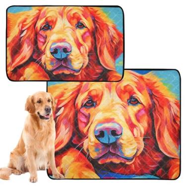 Imagem de Tapete de xixi reutilizável para cães Golden Retriever com estampa de cachorro, lavável, impermeável, antiderrapante, absorvente, médio + grande, conjunto de 2